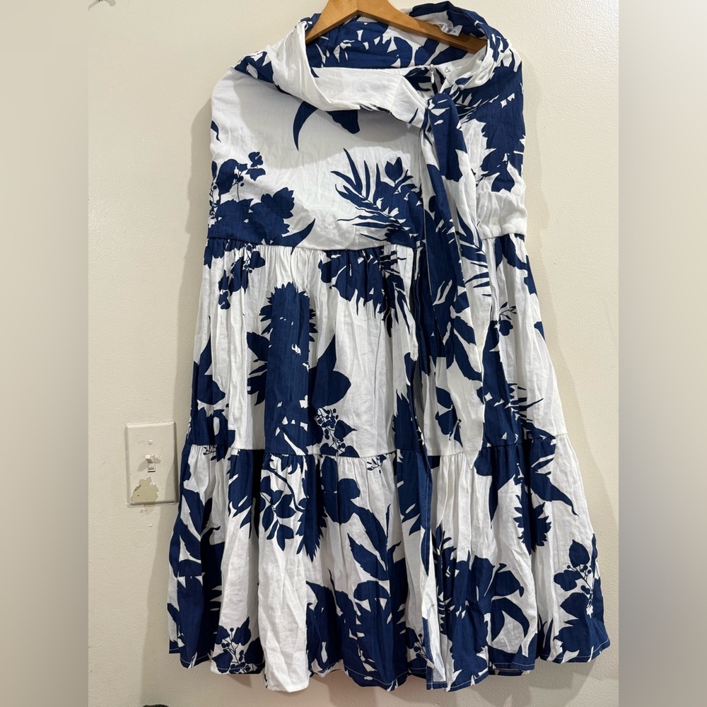 Calenta Women's Navy and White Floral Tiered Maxi Skirt